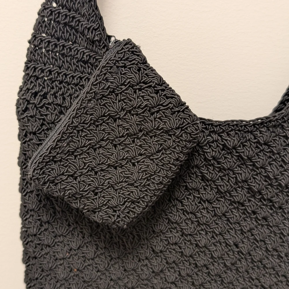 Frankie & Johnnie Vintage Black Crochet Hobo Shoulder Bag & Coin Purse